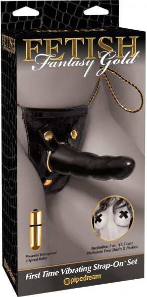 Gold First Time Vibrating Strap-On Set