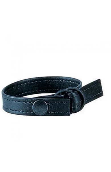 Leather Cinch Adjustable Cockring With Snap Release Black — image 4 of 6