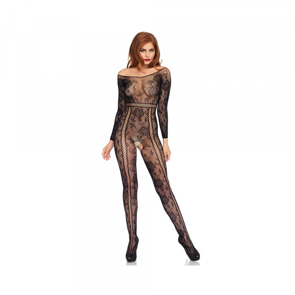 Seamless Lace Long Sleeved Bodystocking O/s Black