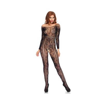 Seamless Lace Long Sleeved Bodystocking O s Black