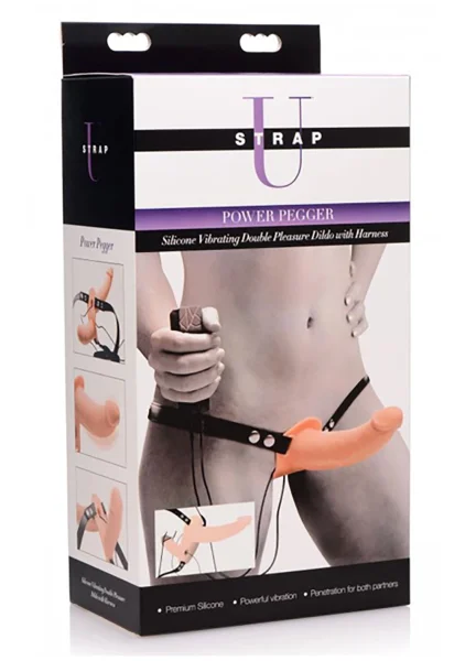 Power Pegger - Silicone Vibrating Double Pleasure Dildo with Harness — image 4 of 8