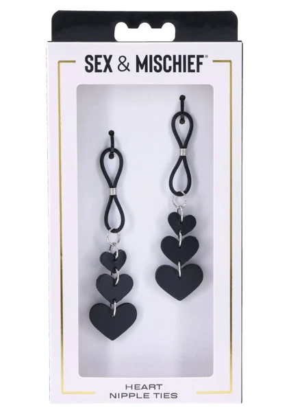 Sex & Mischief Heart Nipple Ties By Sportsheets - Black & Silver