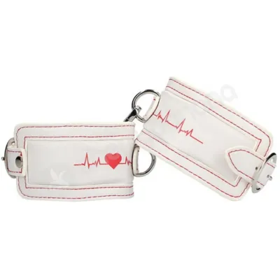 Ouch Nurse Theme White Adjustable Wrist Cuffs With Removable Chain