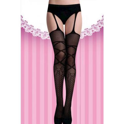 Sexy Patterned Hollow out Thighs Pantyhose Black One Size