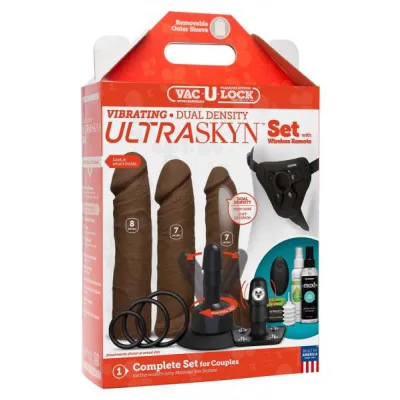Vac U Lock Vibrating Ultraskyn Couples Set with Remote Brown