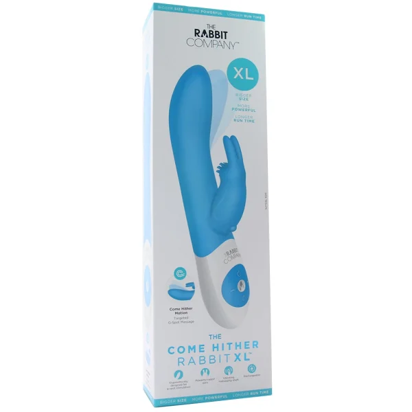 The Come Hither Rabbit XL Silicone Dual Stimulation Rechargeable Vibrator by The Rabbit Company -  Blue