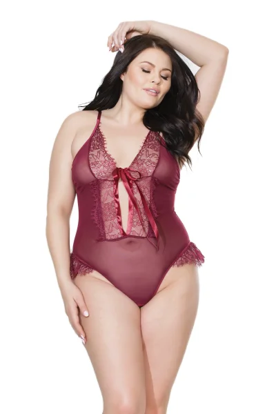 Frilly Merlot Crotchless Teddy — image 4 of 6