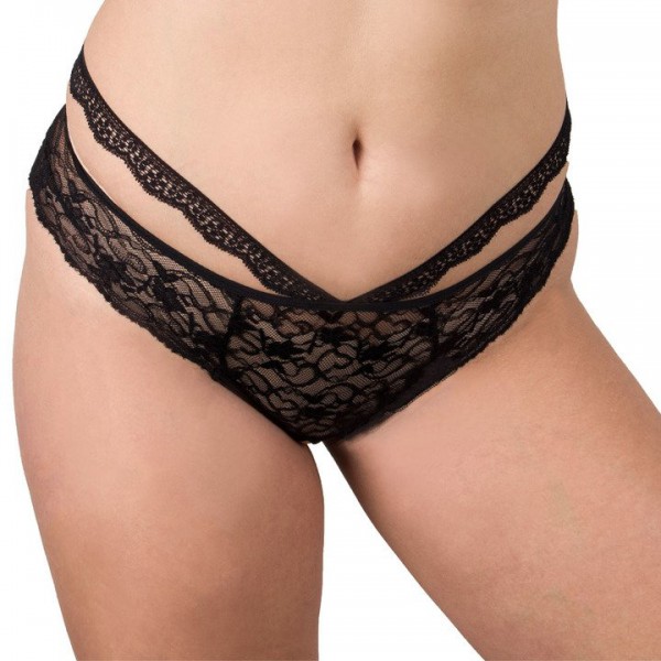 Bondara Belle Plus Size Black V Strap Crotchless Boyshort