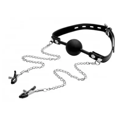 Strict Silicone Ball Gag with Nipple Clamps