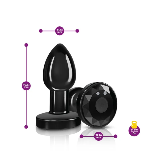 Cheeky Charms - Rechargeable Vibrating Metal Butt  Plug With Remote Control - Gunmetal - Small -  Preorder Only — image 4 of 6