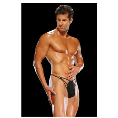 Male power g string w straps and rings small medium black
