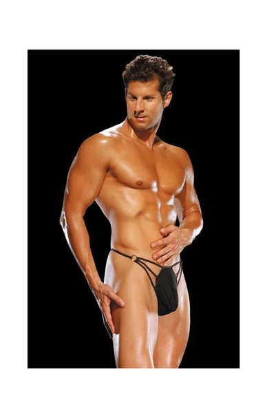 Male power g-string w/straps and rings small/medium - black