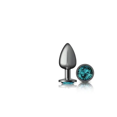 Cheeky Charms Gunmetal Metal Butt Plug Round Teal Large