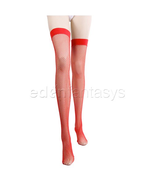 Backseam fishnet thigh highs