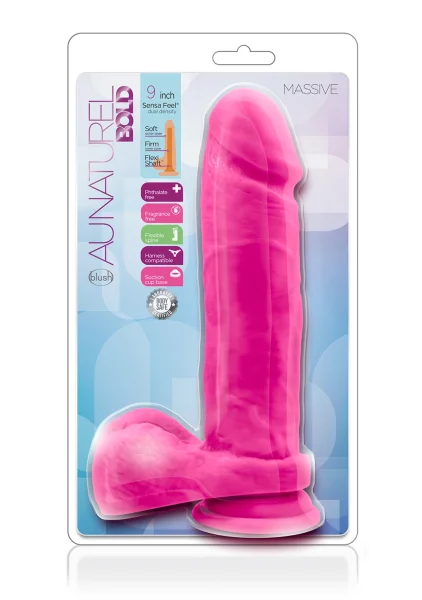 Au Naturel Bold Massive 9 Inch Sensa Feel Dual Density Dildo By Blush - Black