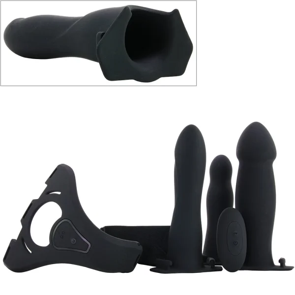 Body Extensions Hollow Strap-on 4-piece Set With Clitoral Vibrator Black