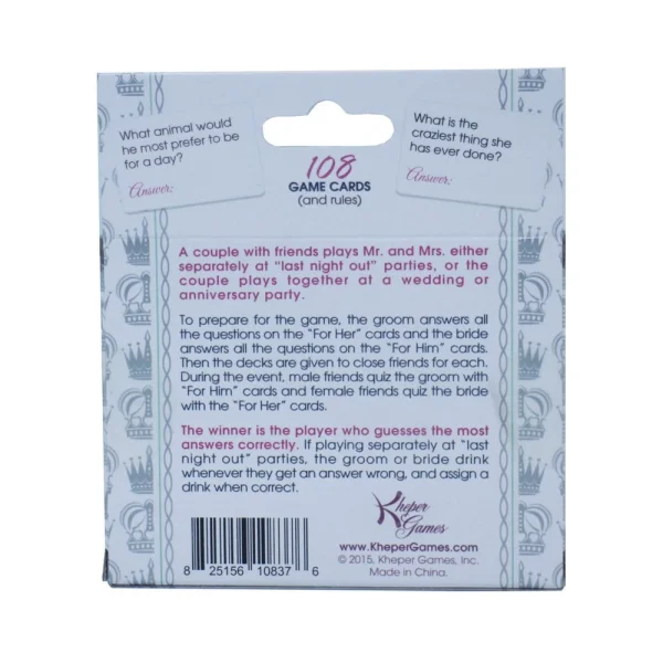 Mr. And Mrs. Trivia Card Game