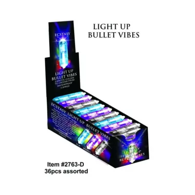 Ecstasy Light Up Bullet Vibes Waterproof Assorted Colors 36 Each Per Display