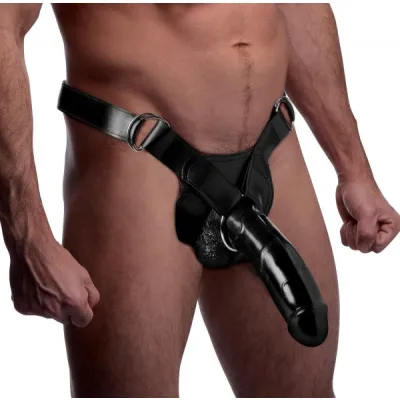 Infiltrator II Hollow Strap On With 9 Inches Dildo Black