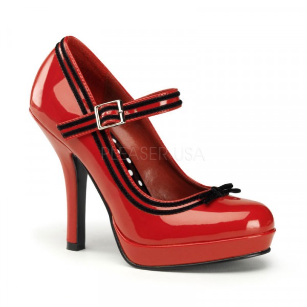 SECRET-15 - 4 1/2" Heel, 1/2" P/F Mary Jane Pump W/ Velvet Trim