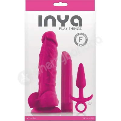 Inya Play Things Pink Vibrator Dildo Butt Plug Kit