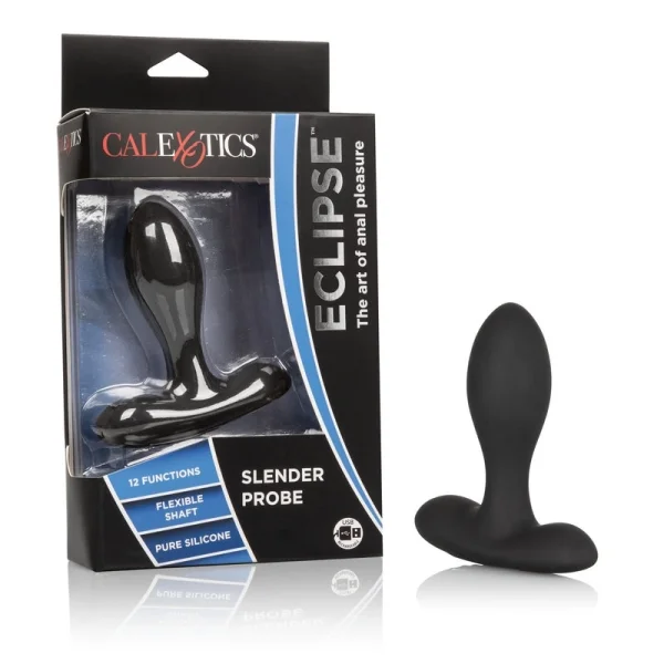 Eclipse Slender Probe Silicone Vibrating Anal Probe by CalExotics - Black