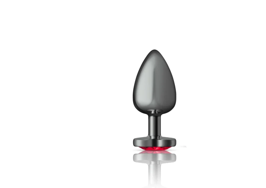 Cheeky Charms - Gunmetal Metal Butt Plug - Heart - Dark Red - Large