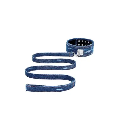 Denim Collar With Leash Roughened Denim Style Blue O s