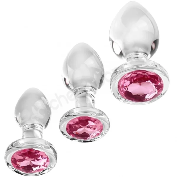 Adam & Eve Pink Gem Glass Butt Plug 3 Piece Set