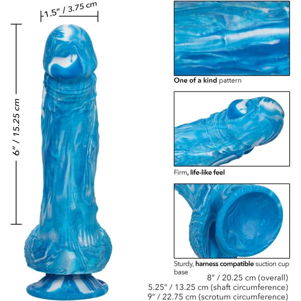 Twisted Love Twisted Dong 6" Silicone Suction Cup Dildo With Balls By CalExotics - Blue & White