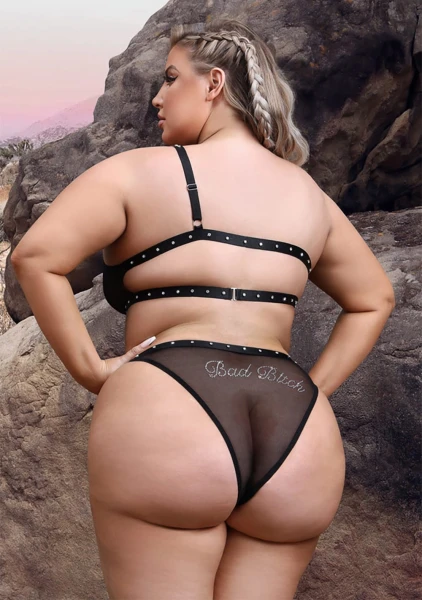 Bad Bitch One-Shoulder Bling Bralette and Panty - Queen Size