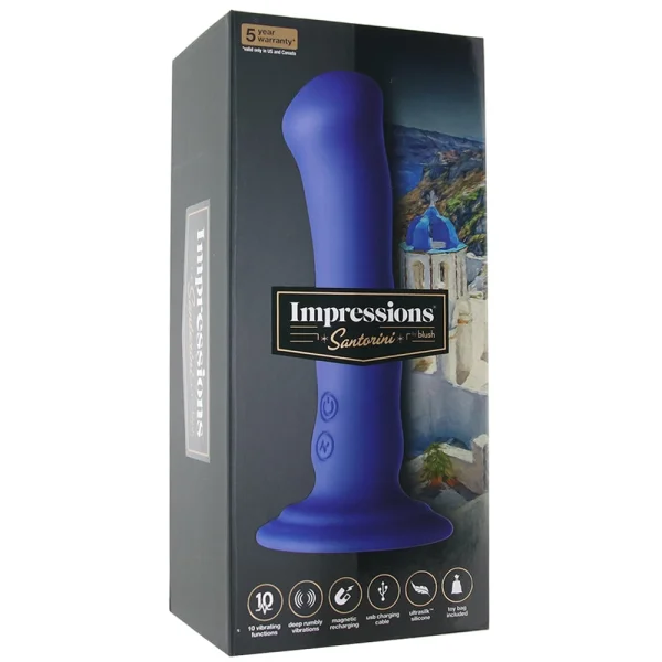 Impressions Santorini Rechargeable Waterproof Silicone G-Spot Suction Cup Vibrator By Blush - Blue