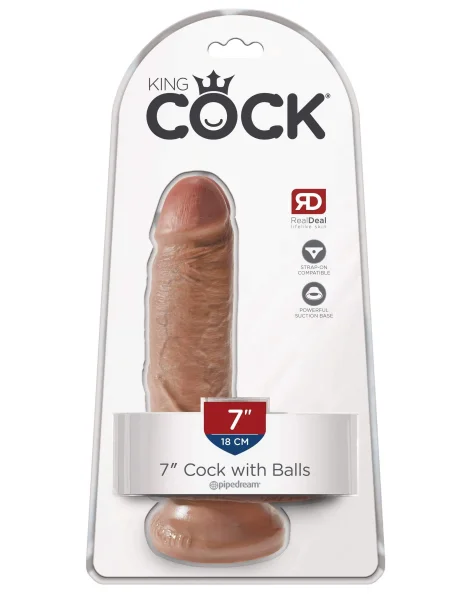 King Cock  7" Cock With Balls - Tan