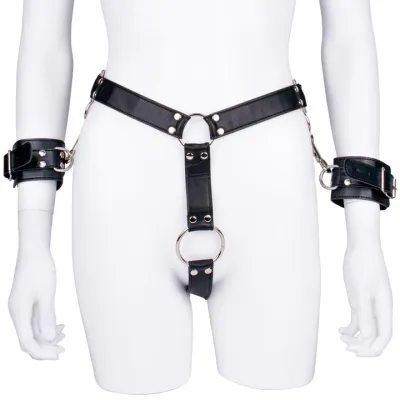 Bondara Hands Off Cock Ring Chastity Belt with Handcuffs
