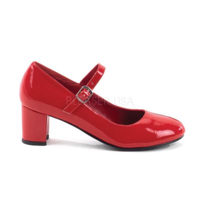 SCHOOLGIRL 50 2 Heel Red Plain Pat Mary Jane School Girl Shoe Retro
