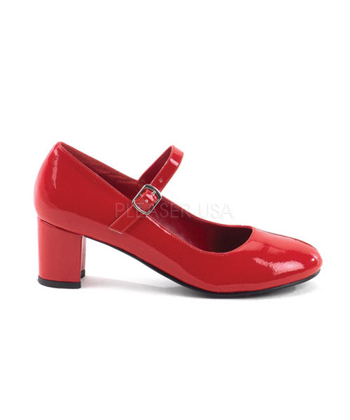 SCHOOLGIRL-50 - 2" Heel Red Plain Pat Mary Jane School Girl Shoe, Retro