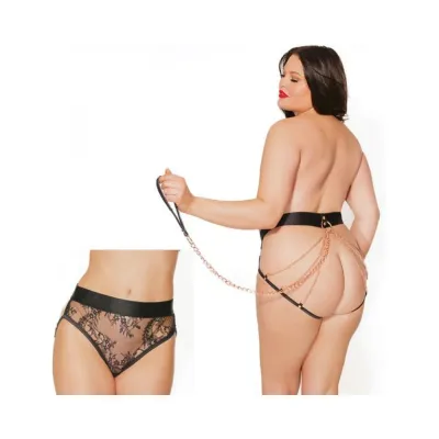 Black Label Panty With Metal Chain Back And Rivet Details Black rose Gold Osq