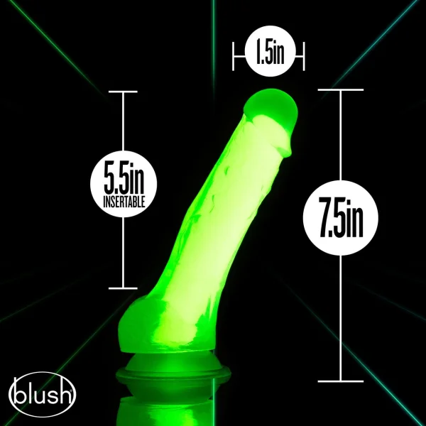 Neo Elite Glow In The Dark 7.5" Dual Density Realistic Silicone Dildo With Balls by Blush - Neon Green
