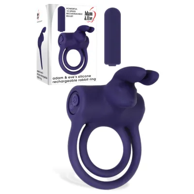 Adam and Eve Silicone Rabbit Cock Ring with Removable Vibrating Bullet