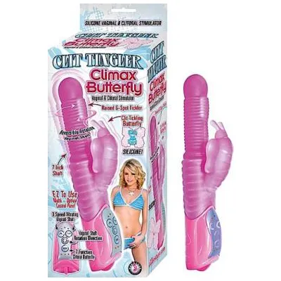 Clit Tingler Climax Butterfly Silicone Vibrator Waterproof 7 Inch Pink