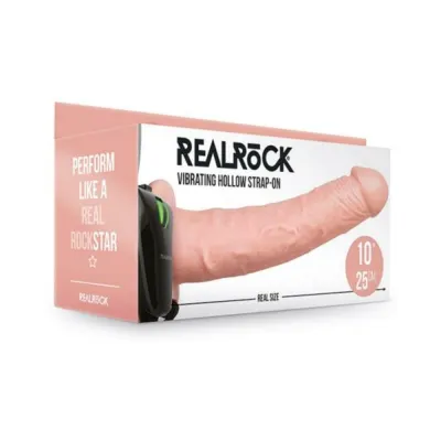 Realrock Vibrating Hollow Strap on Without Balls 10 In Vanilla