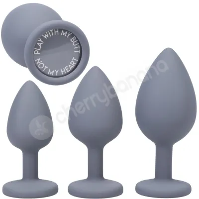 A Play Grey Silicone Anal Trainer 3 Piece Set With Fun Flared Base
