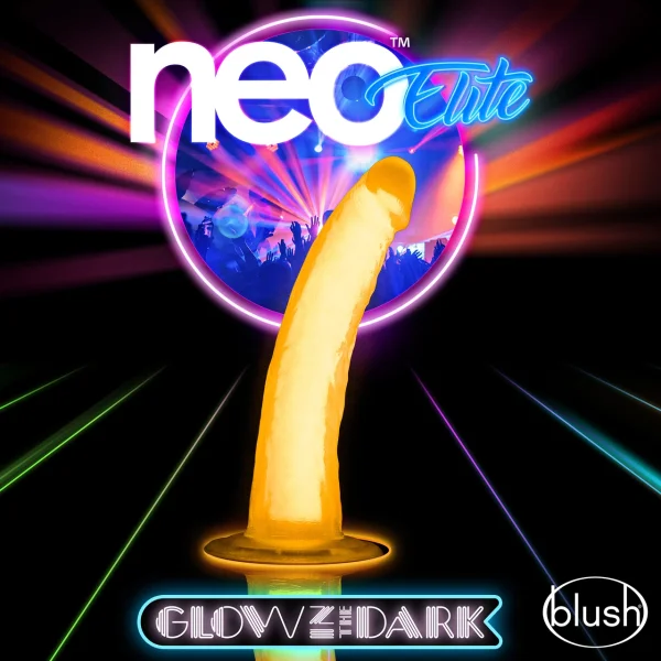 Neo Elite Glow In The Dark 7.5" Dual Density Realistic Silicone Dildo by Blush - Neon Orange