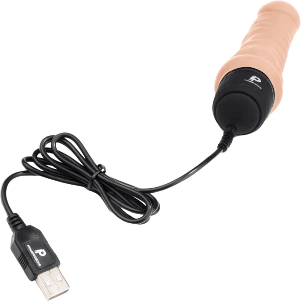 Powercocks Realistic Silicone Waterproof Rechargeable 6" Vibrator - Vanilla