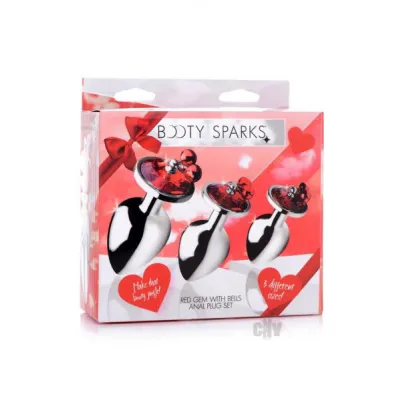 Red Gem With Bells Anal Plug Set