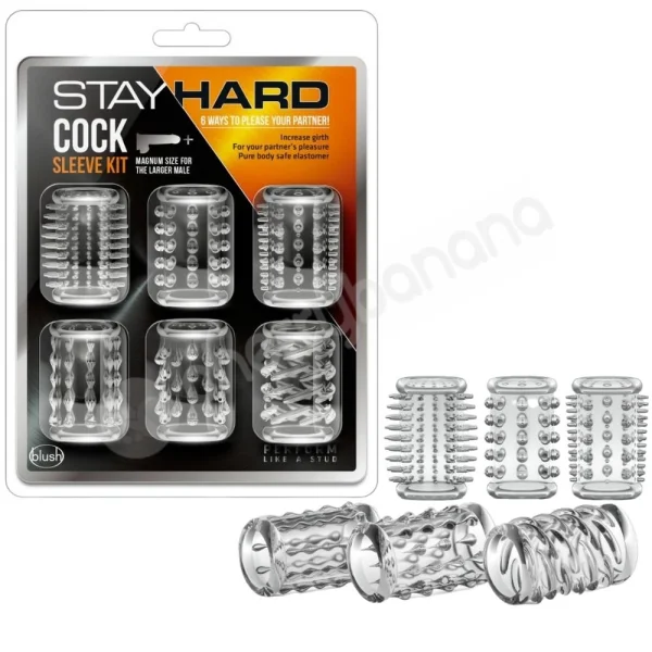 Stay Hard Clear Soft & Stretchy Cock Sleeve 6 Piece Kit