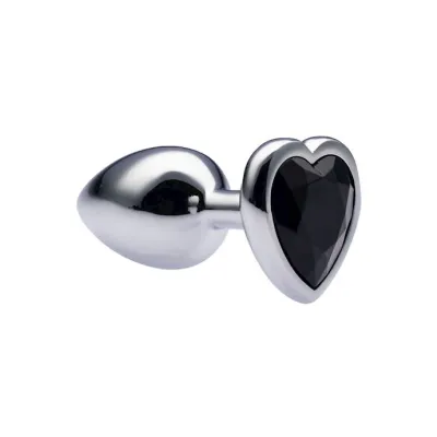 Kink Range Alloy Love Heart Gemmed Butt Plug 2 7 Inch Black Small