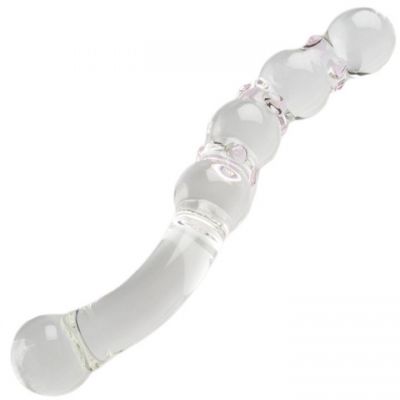 Glacier Glass Curved Beaded Dildo 8 Inch
