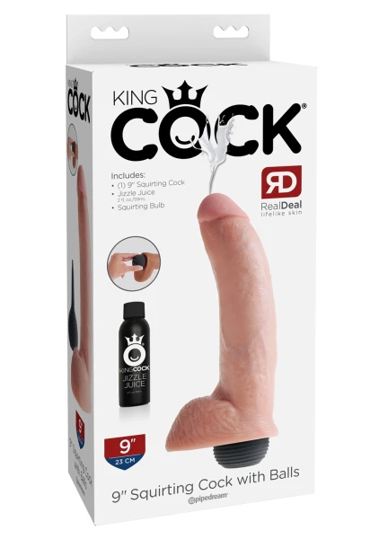 King Cock 9" Squirting Cock With Balls - Chocolate