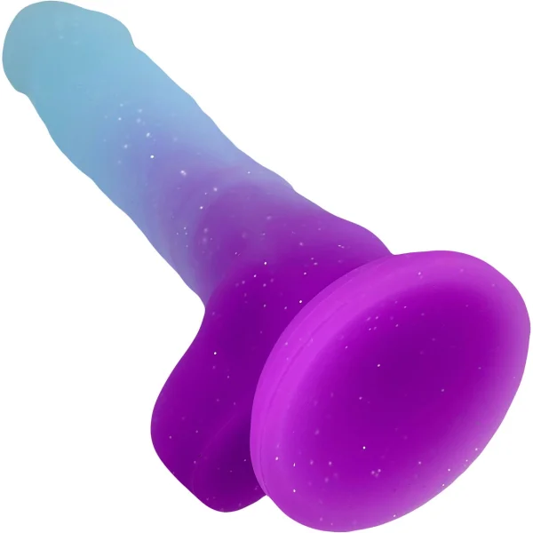 Cotton Candy Sour Baller 6.75" Silicone Suction Cup Dildo With Balls - Aqua & Purple